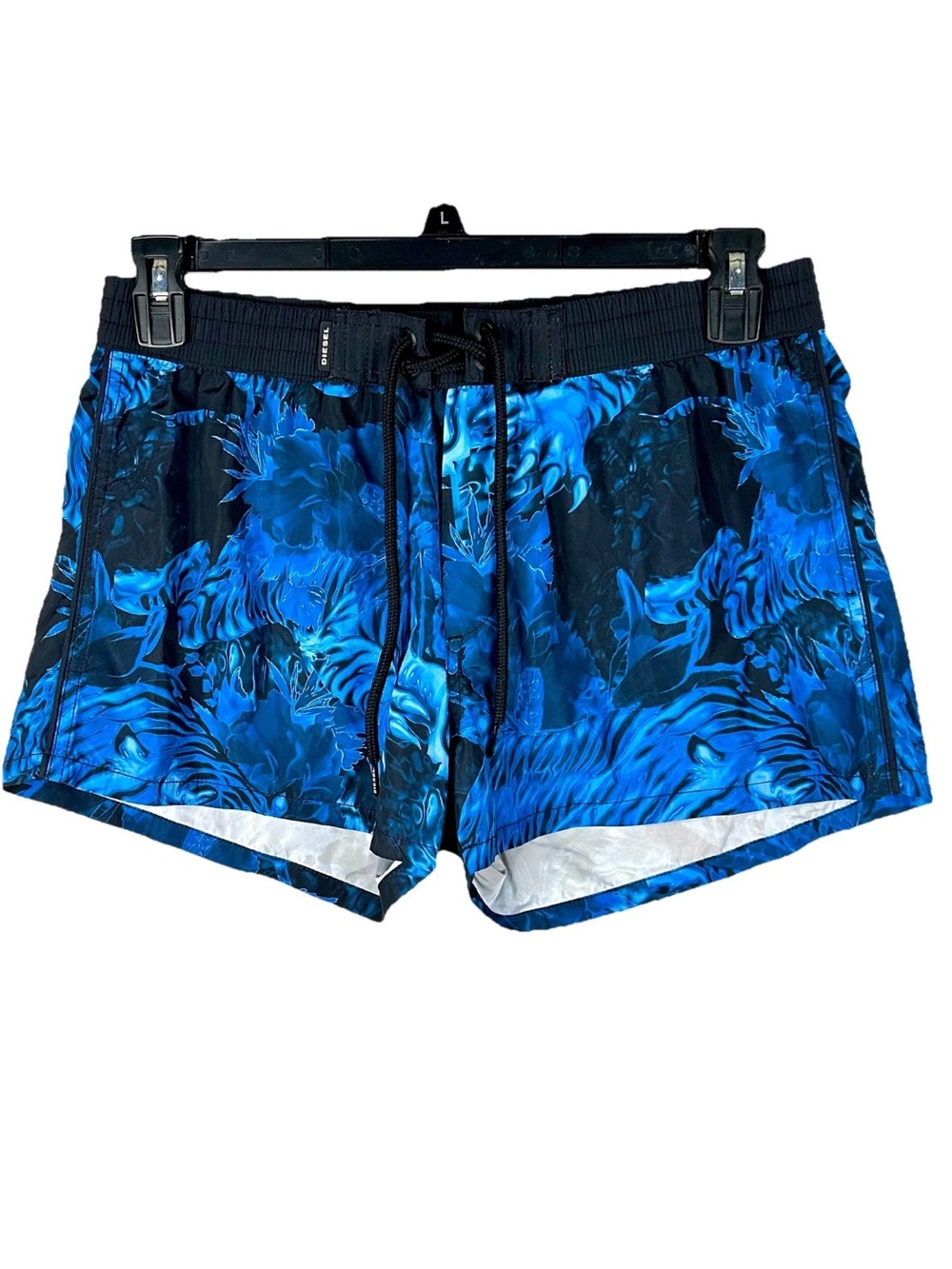 Diesel Sandy E Tiger Swim Shorts Size Large Beachwear Trunks Blue AOP Y2K